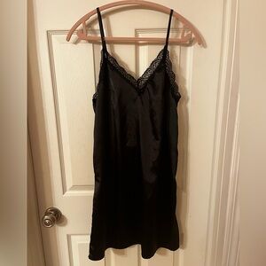 Women’s Forever 21 Black Silk Slip Dress with Lace